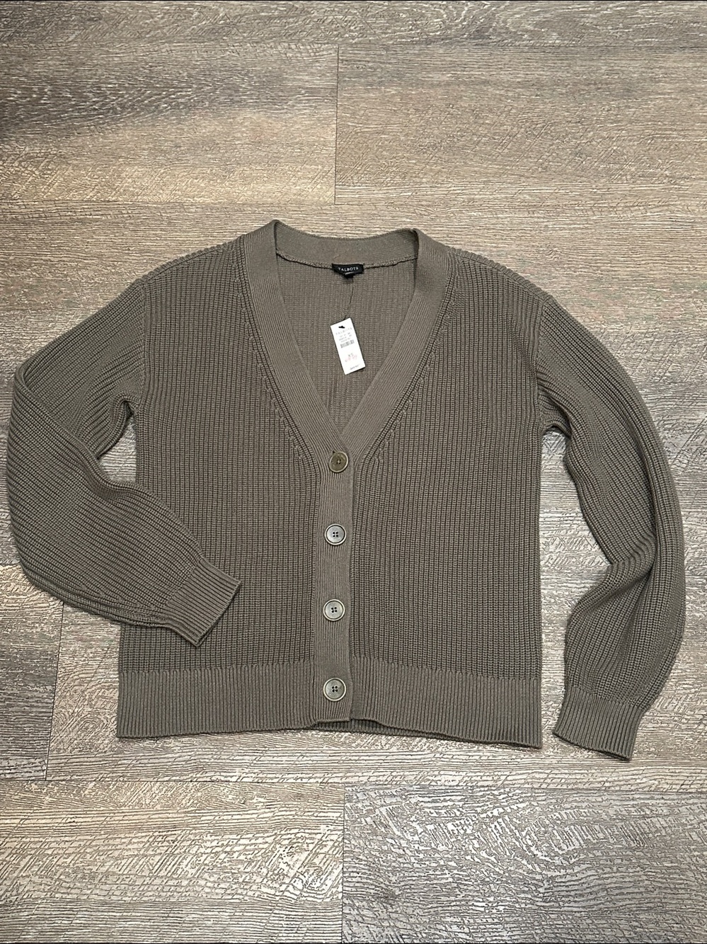 NWT Talbots Olive Green V-Neck Button Front Pima Cotton Knit Cardigan Size XS - Picture 6 of 8